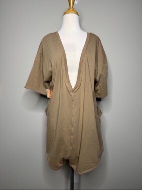 FP Movement by Free People Olive-Taupe Deep V Romper